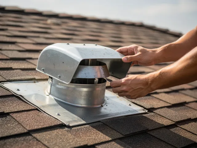 University Heights Dryer Vent Cleaning certified technician safely cleaning a roof-mounted dryer vent in University Heights