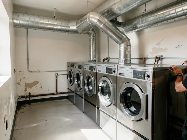 University Heights Dryer Vent Cleaning team performing large-scale commercial dryer vent cleaning in University Heights