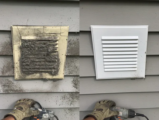 University Heights Dryer Vent Cleaning technician installing high-quality dryer vent cover at a residential property in University Heights