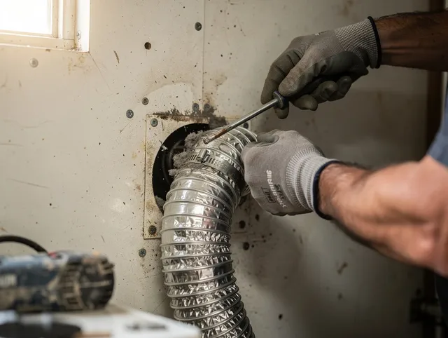 University Heights Dryer Vent Cleaning technician performing precise dryer vent hose installation in University Heights
